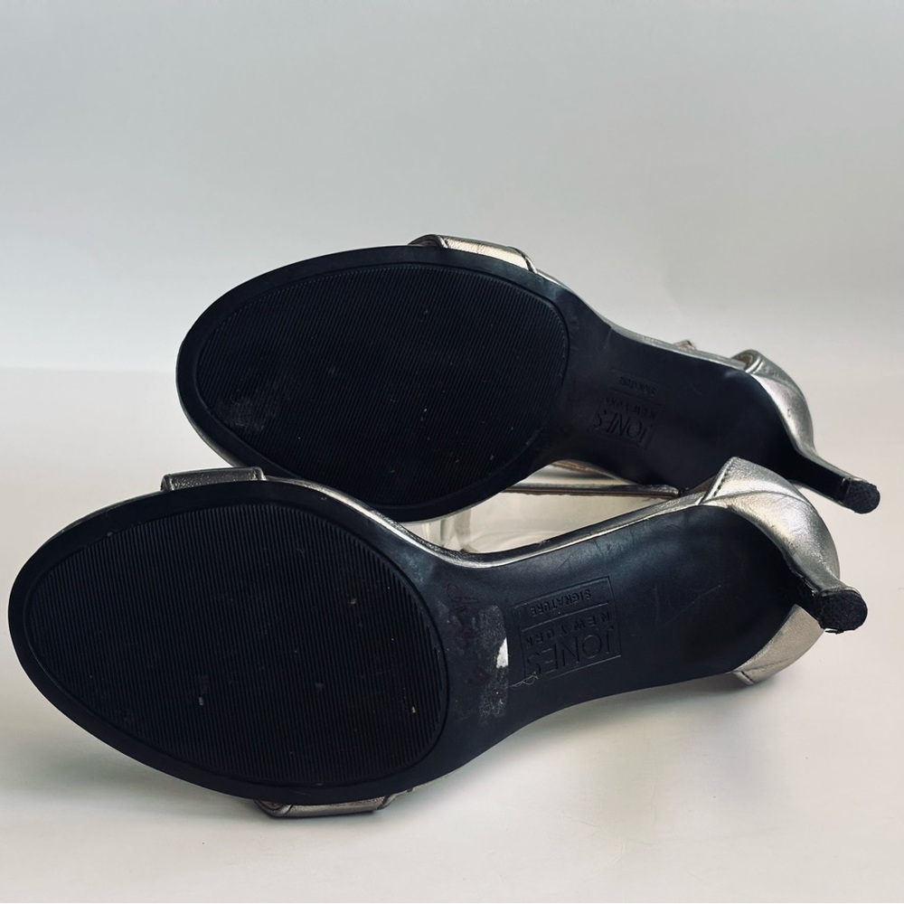 Jones New York Open Toe Metallic Women's Leather Heels Black Size 8 - Picture 10 of 16